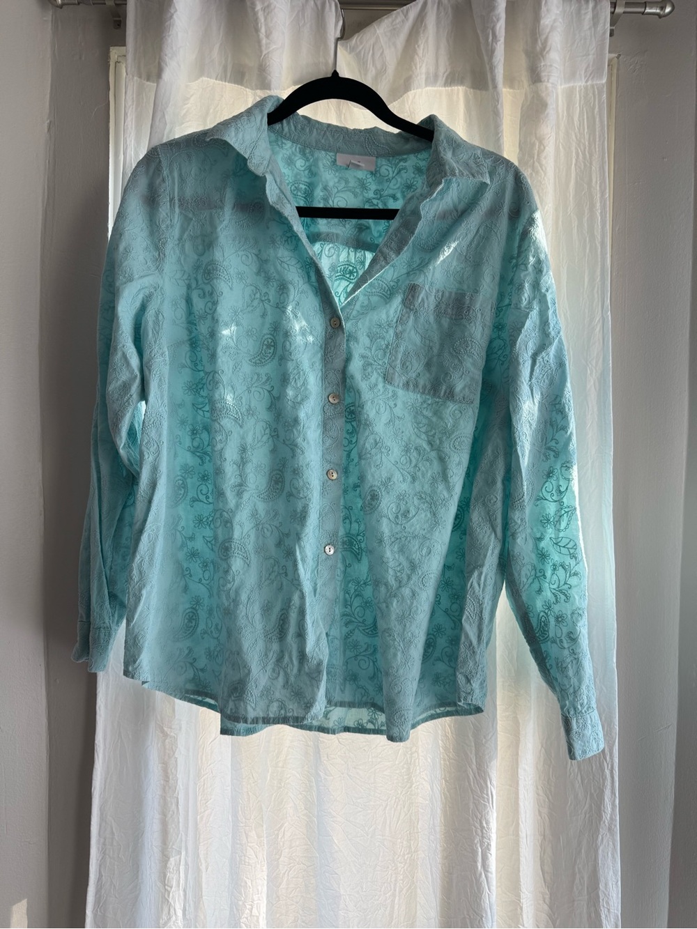 J. Jill Light Aqua Paisley Button-Down Shirt